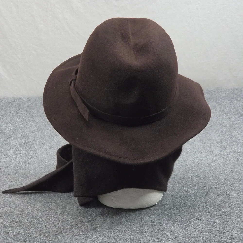 Vintage Adolfo II Doeskin Wool Felt Fedora Wide Brim Hat Brown Wrap Scarf 70s